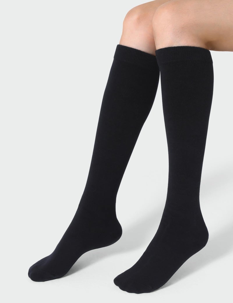 Joulli Women's Knee High Athletic Socks Stripe Calf Tube Boot Outdoor Sport Socks 3 Pairs, Black - Image 5